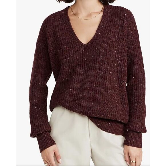 Rag & Bone Donegal Recycled Wool V-Neck Sweater in Burgandy NWOT Size Small